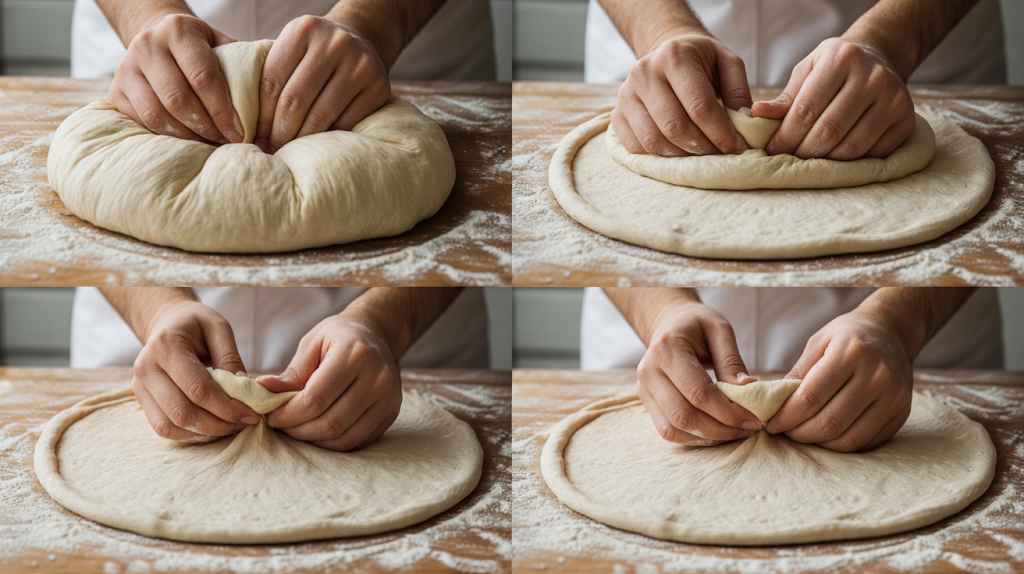 5. Shape the Dough

Punch down the dough to release air.

Divide into 1 or 2 balls depending on pizza size.

Roll or hand-stretch into round pizza bases with raised edges.